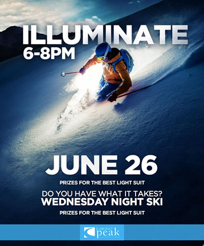 Event poster for 'Illuminate'. Image features a downhill skiier. 