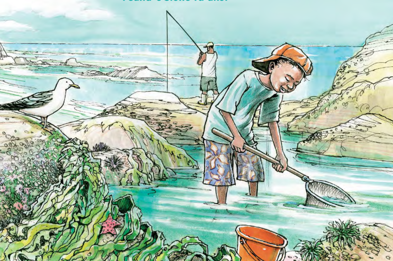 Child and father fishing on the cover of the book