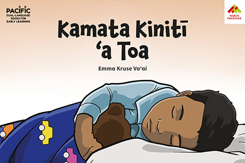 Toa sleeping with his teddy on the cover of the book