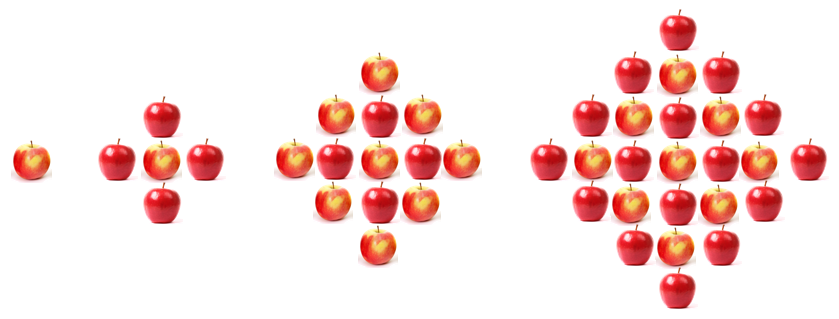 An image showing apples of two different colours in a diamond shaped pattern.