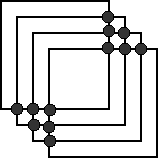 Four overlapping squares with the points of intersection indicated by larger spots