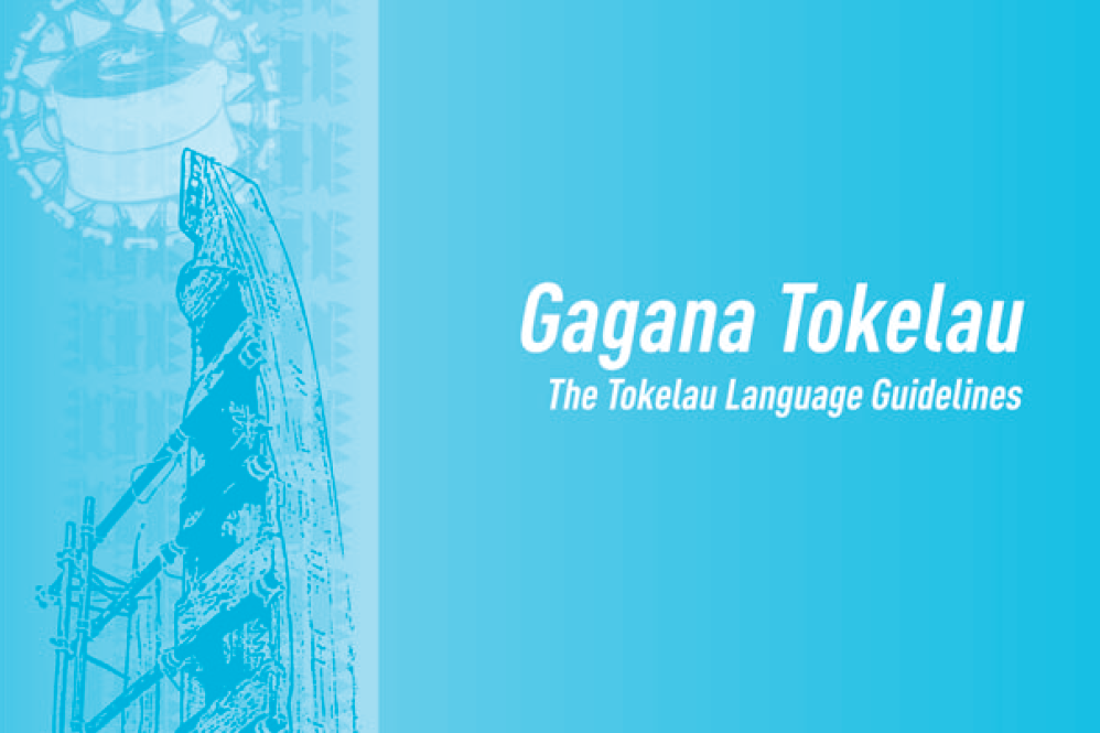 Gagana Tokelau - The Tokelau Language Guidelines written in bold on a blue background. 