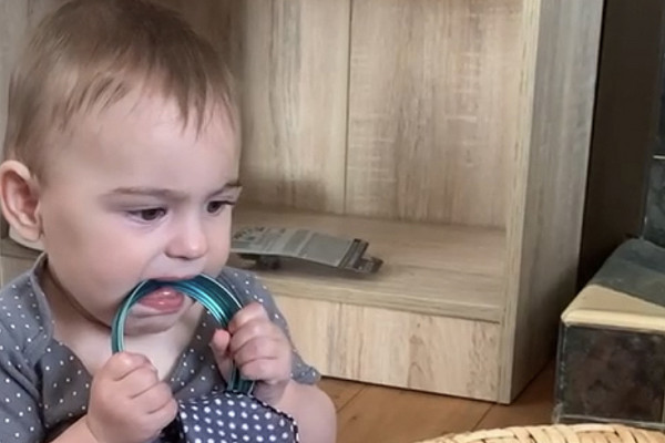 Toddler putting toy in their mouth 