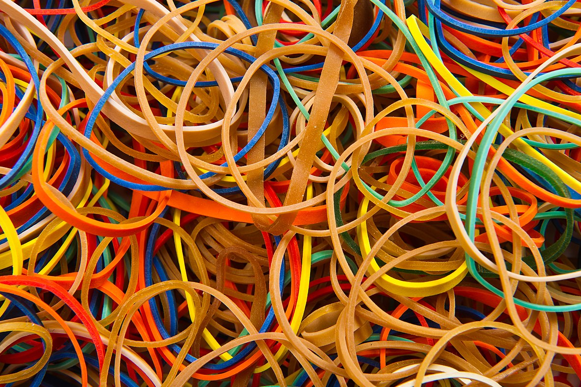 Lots of coloured elastic bands