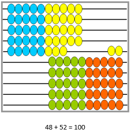 Image of a Slavonic abacus showing 48 on the left and 52 on the right.