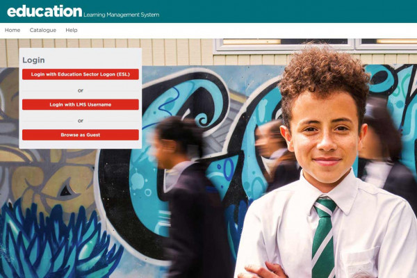 Website landing page with boy on looking at camera