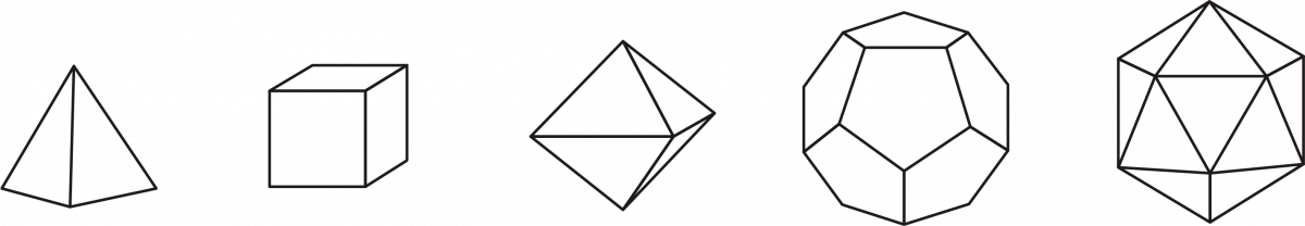 The 5 platonic solids.