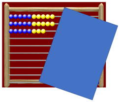 An abacus partially covered by a piece of paper.