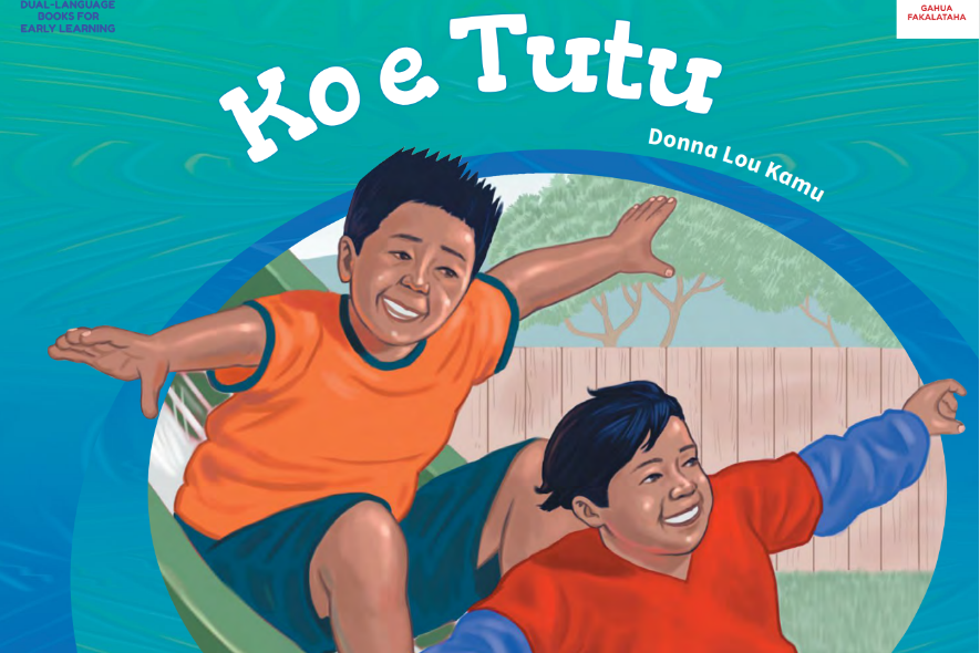 Two children going down a slide on the cover of the book