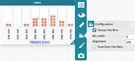 Dot plot comparing heights of people, showing which tool bar options to select