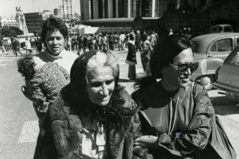 Black and white image of three maori woman includinng Dame Whina Cooper