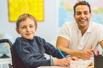 Teacher and student in class