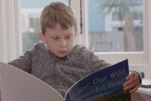 A boy reading a book