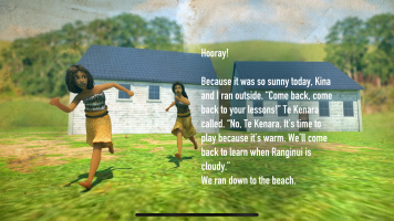 Two girls running outside on the grass with text overlay