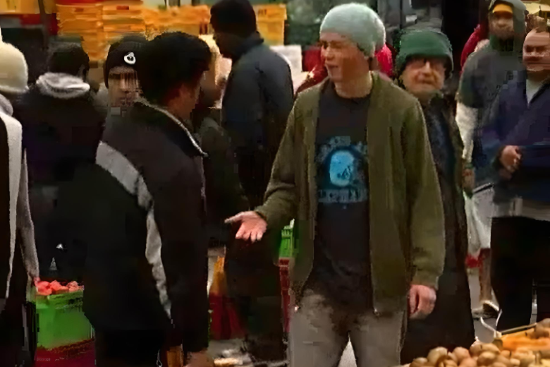 Sione and Dylan at a market. 