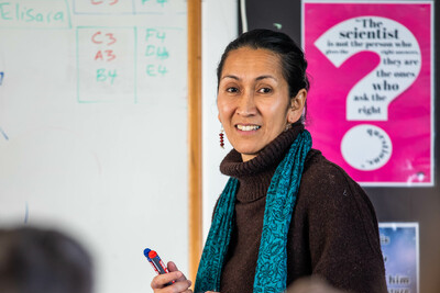 Teacher in front of class learning children