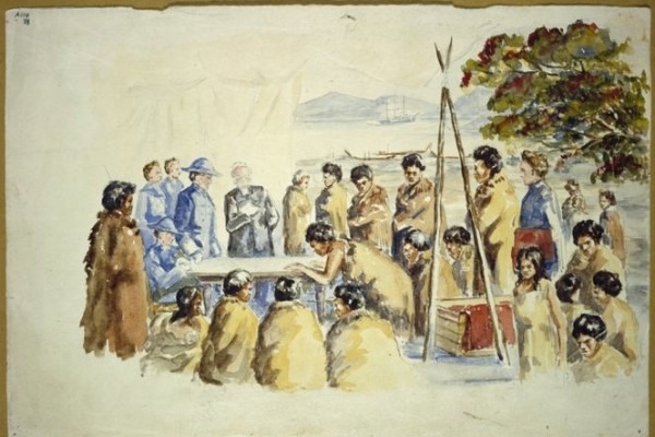 Painting of the signing of the treaty of waitangi. 