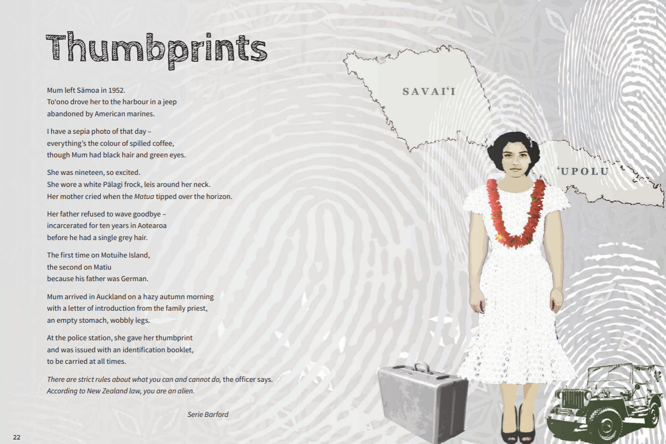 Girl surrounded by thumbprints on the cover of the story