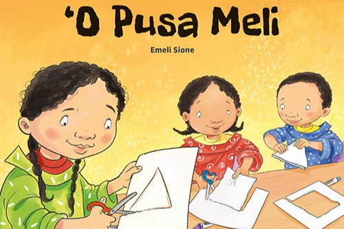 Three children cutting out shapes from paper on the cover of the book