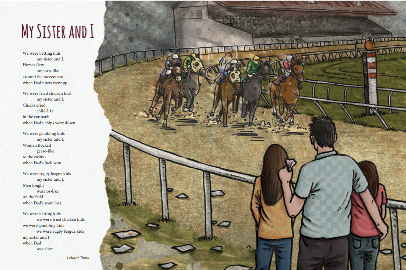 Family at a horse race on the cover of the story