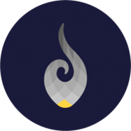 Illustration of a flame depicted in a small black circle.