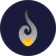 Illustration of a flame depicted in a small black circle.