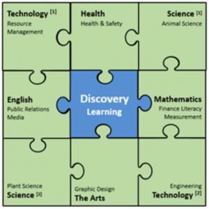 A diagram in the shape of a puzzle outlining discovery learning. 