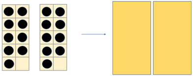 Image of 18 counters arranged across 2 ten frames (as 9+9). A second image shows both ten frames masked. 