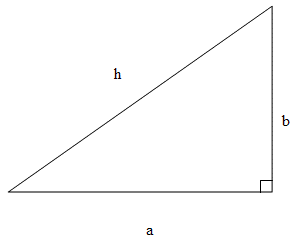 A triangle. With sides a (the base), b (the height), and h (the long side).