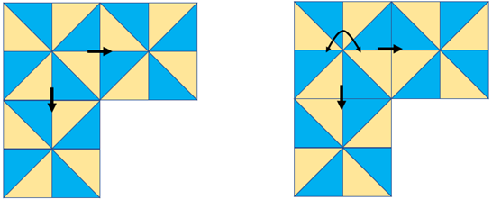 Translation, and vertical reflection and translation are modelled using pattern blocks..