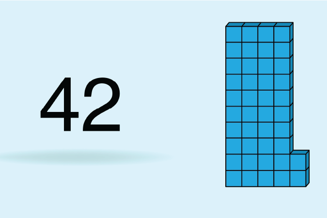 Number 42 with 4 columns of ten blue blocks and 1 column of 2 blue blocks.