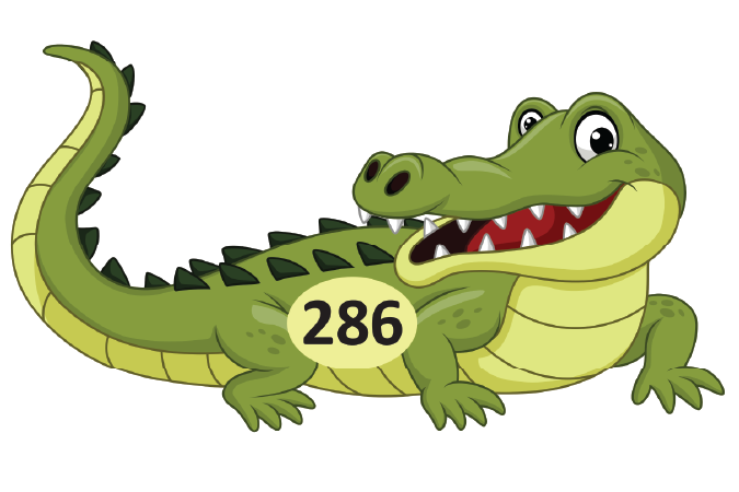 An alligator with the number 286 on the belly.