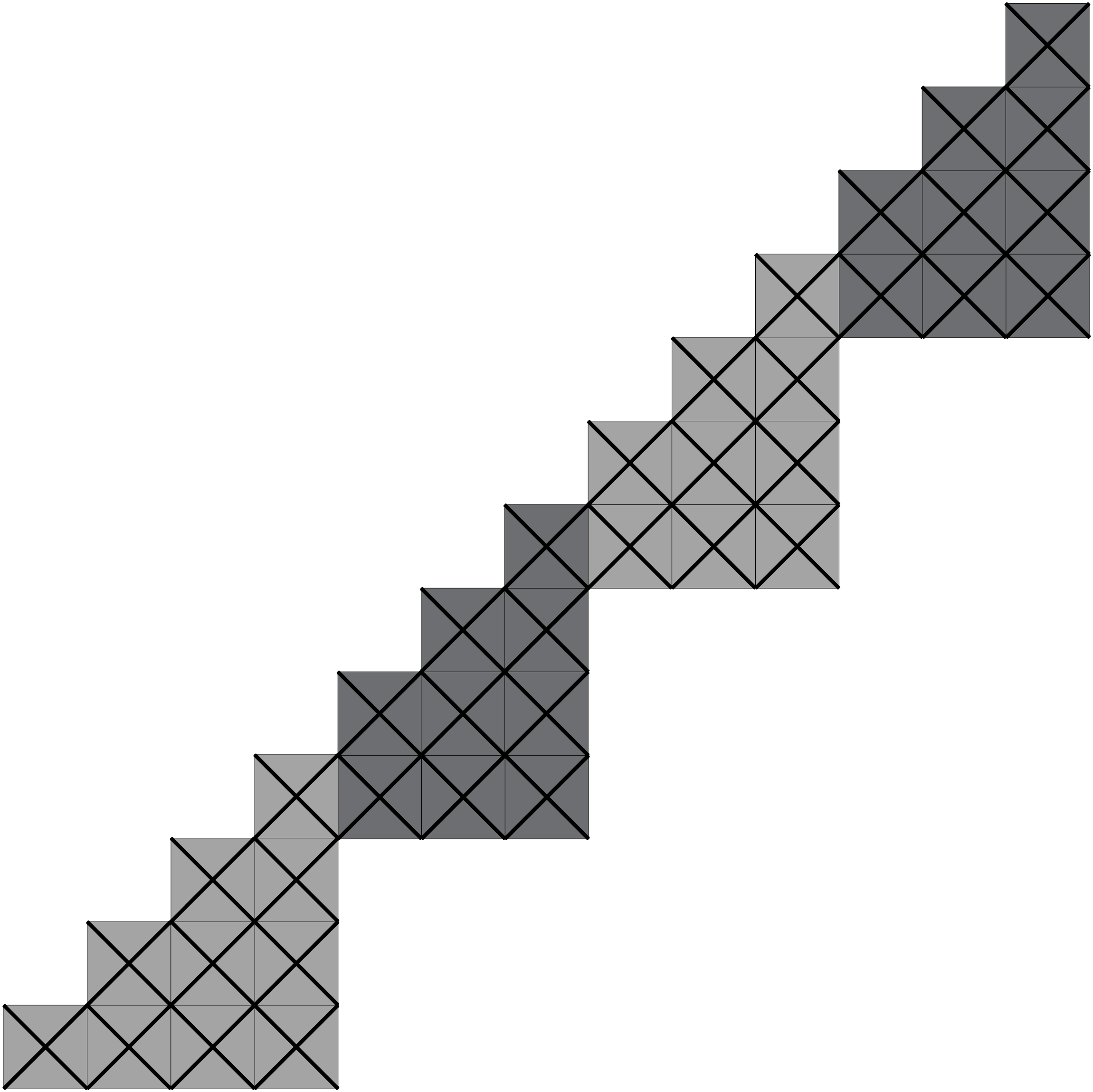 A string of four triangular patterns. This diagram resembles the shape of a staircase. 