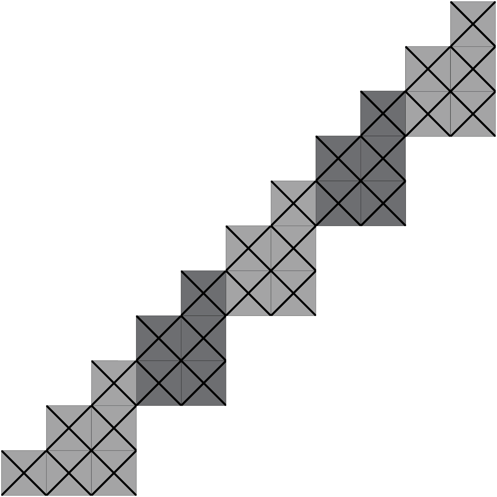 A string of 5 patterns based on the 3rd triangular number. The shape of this diagram resembles a staircase. 