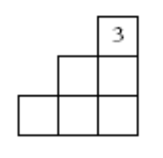 A set of blocks built stairs: 3 blocks in the bottom row, 2 blocks in the middle, and 1 block on top. The top block contains the number 3.