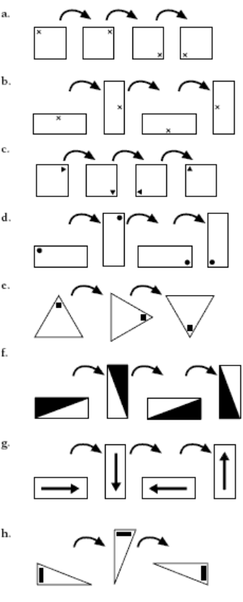 Answers to the patterns that tumble from one side to the next in Activity 1, a–h.