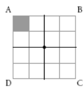 A 4-quadrant grid labelled A, B, C, D. Top-left square of A is shaded.