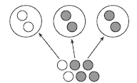 6 counters separated into 3 groups of 2. 