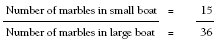 Equation, number of marbles in a small boat divided by number of marbles in a large boat.