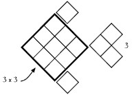 Squares arranged in the shape of a fish.