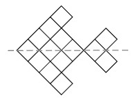 Squares arranged in the shape of a fish with a line showing symmetry.