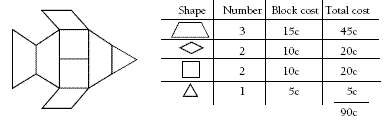 Fish shape made from three trapeziums, two diamonds, two squares and one triangle.