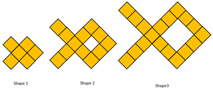 Three fish patterns made out of cubes to form fish.  Fish grows bigger the more cubes are added.