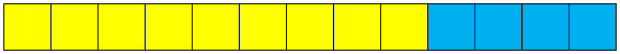 A stack of 13 cubes, 9 yellow and 4 blue.