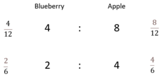Ratio of bluberry and apple of 4:8  and 2:4.