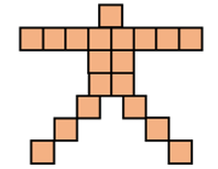 A figure of a person made from 18 cubes.
