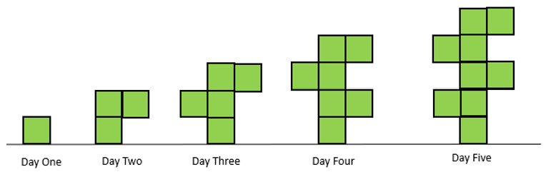 Image of green square boxes labeled Day one to day five.