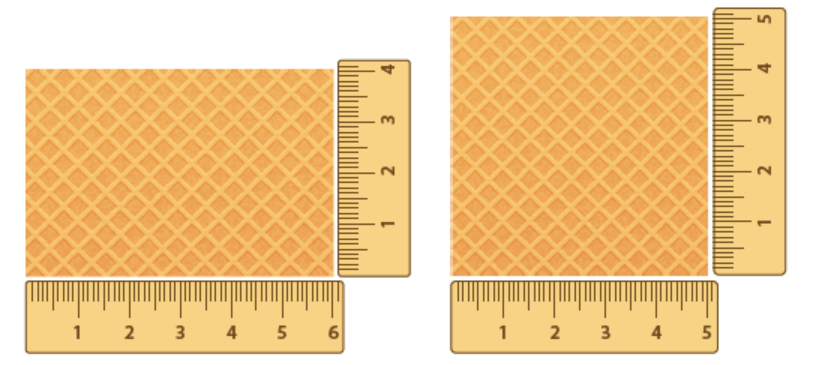 1 rectangle waffle and 1 square waffle both with a ruler at the bottom and on the right side of each waffle.
