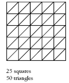 50 triangles stacked to make a square. 