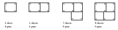 4 varied sets of paper sheets with counters to represent the pins.